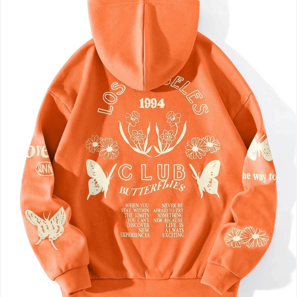 SHEIN Orange Graphic Hoodie